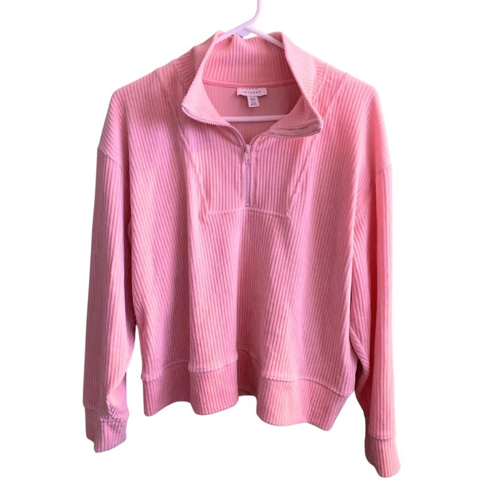 2/$30 Topshop Pink Ribbed Velour Sweatshirt Athleisure Preppy Sporty Blokecore